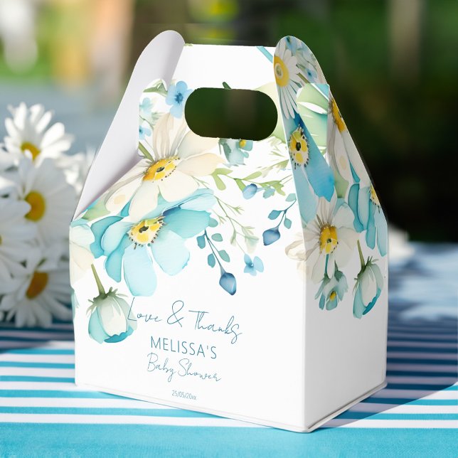 Ballotins Bébé en fleur printemps baby shower d'été faveurs (Baby in bloom spring summer baby shower favors personalized favor box wild daisies blue buttercups)