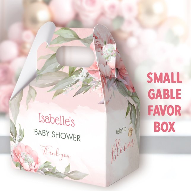 Ballotins Bébé En Fleur Rose Fille Baby shower Gable (Baby In Bloom Pink Small Favor Boxes - You can choose from 3 sizes of these gable favor Boxes)