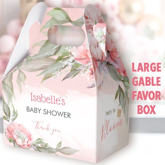 Ballotins Bébé En Fleur Rose Fille Baby shower Grand Gable (Baby In Bloom Pink Large Favor Boxes - You can choose from 3 sizes of these gable favor Boxes)