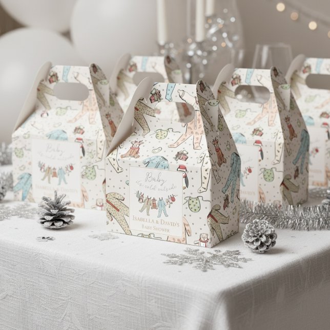 Ballotins Bébé son Baby shower froid à l'extérieur de l'hive (Cute White Gender Neutral Baby It's cold Outside Winter Wonderland Christmas Baby Shower Favor Boxes)
