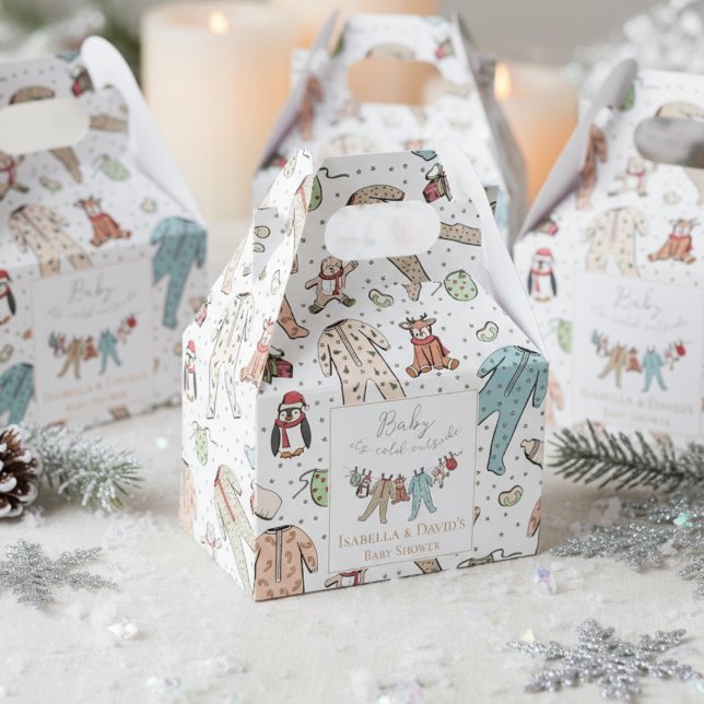 Ballotins Bébé son Baby shower froid à l'extérieur de l'hive (Cute White Gender Neutral Baby It's cold Outside Winter Wonderland Christmas Baby Shower Favor Boxes)