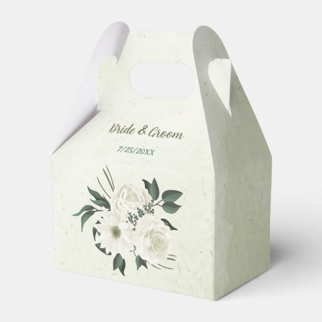 Ballotins Belle fleurs blanches vert feuille mariage (Verso)