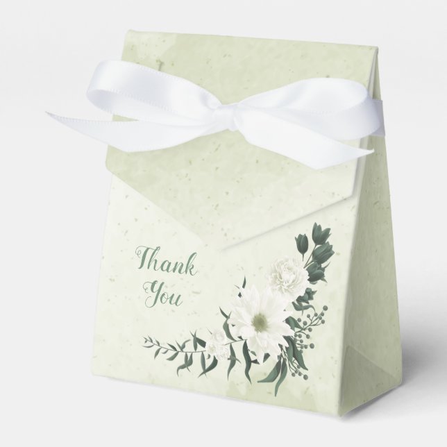 Ballotins Belles fleurs blanches feuilles vertes mariage (Verso)
