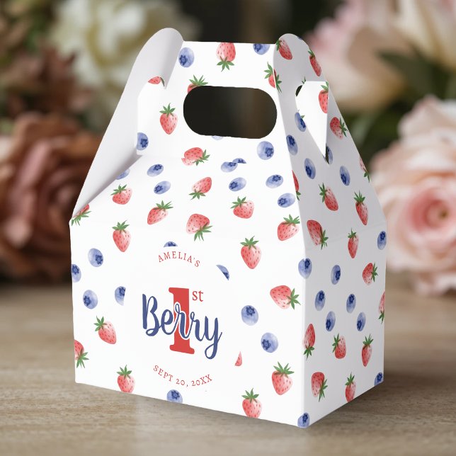 Ballotins Berry First Birday Party fraise et bleuet (Berry First Birthday Party Strawberry & Blueberry Favor Boxes
)