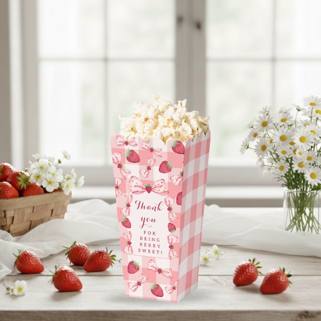 Ballotins Berry First Birthday Red Gingham Bows Square (Berry First Birthday Red Gingham Bows Square Favor Boxes - Popcorn )