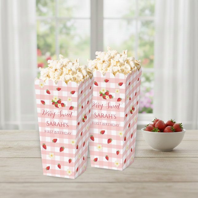 Ballotins Berry Sweet Strawberry 1st Birthday Popcorn  (Berry Sweet Strawberry 1st Birthday Popcorn Favor Boxes)