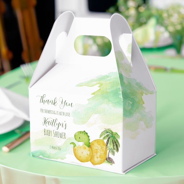 Ballotins Bientôt l'éclosion aquarelle vert bébé dinosaure (Hatching soon baby shower favor box watercolor green cute baby dinosaur in an egg favor box)