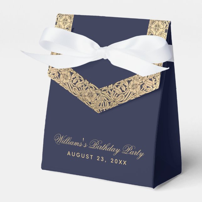 Ballotins Birthday Party  Navy Blue Gold Roses Classy Script (Verso)