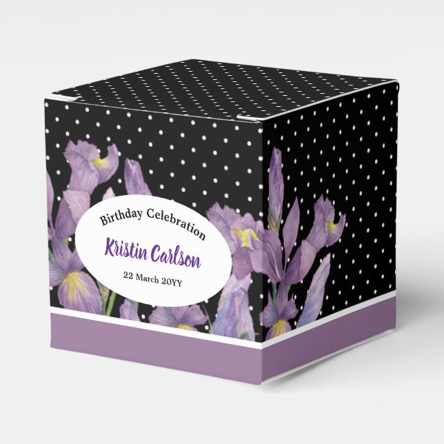 Ballotins Birthday Purple Iriss avec Pois noirs blancs (Verso)