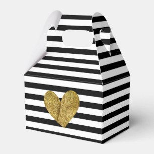 Ballotins Black and White Stripes Gold Heart