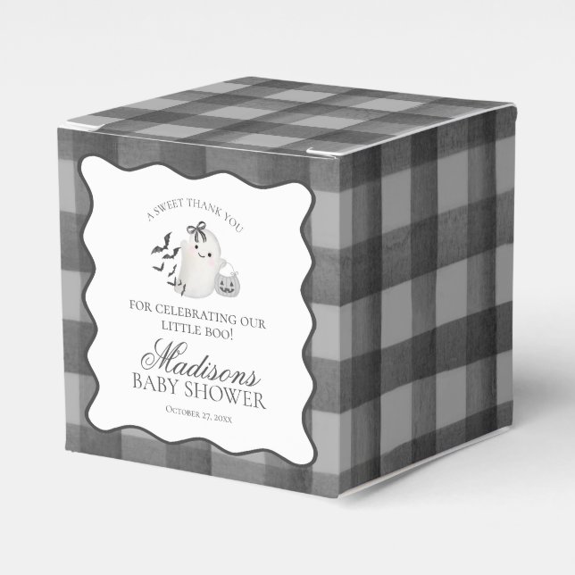 Ballotins Black Gingham Little Boo Ghost Baby Shower Gable (Verso)