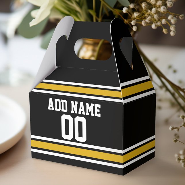 Ballotins Black Gold Football Jersey Nom personnalisé Numéro (Personalized favor box - birthday party)