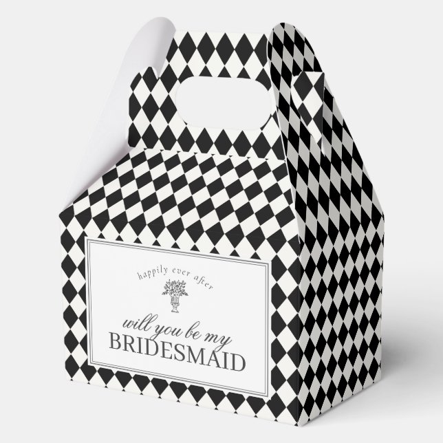 Ballotins Black Harlequin Checkered Bridesmaid Proposal Box (Recto)