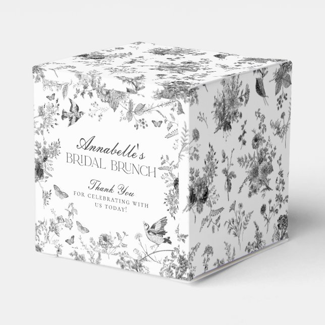 Ballotins Black Toile De Jouy Floral Bridal Brunch Favor Box (Arrière)