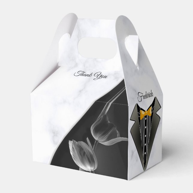 Ballotins Blanc moderne - Marbre noir Abstrait boîte cadeau (Verso)