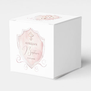 Ballotins Blason aquarelle rose élégant cube de baptême