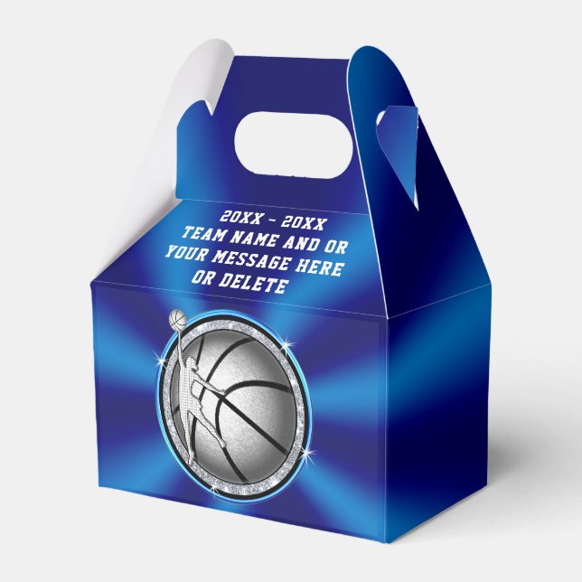Ballotins Bleu et Argent Filles Basketball Treat Boxes (Verso)
