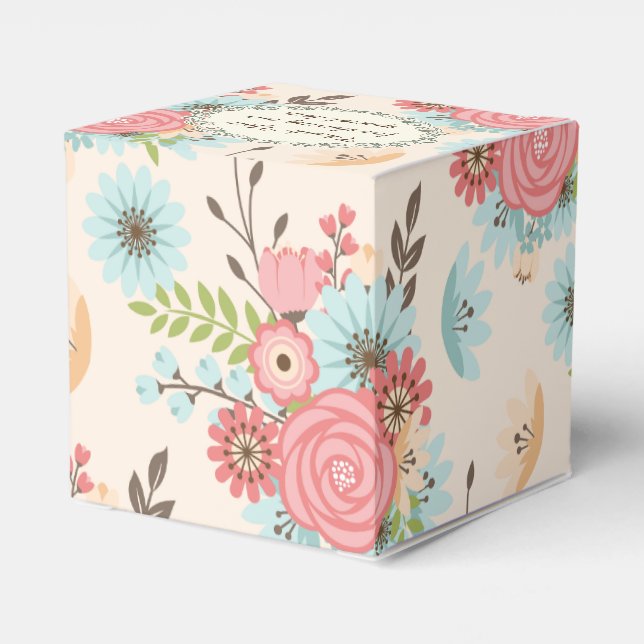 Ballotins Bleu et corail Floral Mariage Favor boîte cadeau (Arrière)
