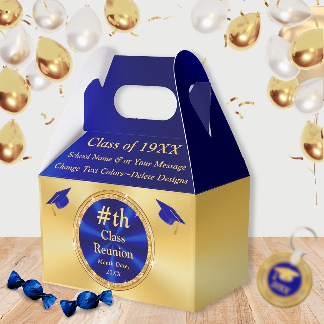 Ballotins Bleu et or, Unique, Classe Faveurs Réunion, Boîtes (Class Reunion Party Favor Ideas. Blue, Gold, Class Reunion Favors, 50th, 40th, 30th, Class of 1974)