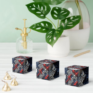 Ballotins Bleu foncé Rouge vif Argent Micro Mosaïque 3D