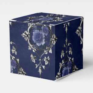 Ballotins Bleu marine et damas floral victorien argenté