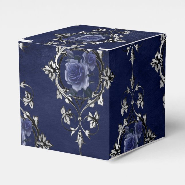 Ballotins Bleu marine et damas floral victorien argenté (Verso)