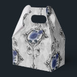 Ballotins Bleu marine et damas floral victorien argenté<br><div class="desc">Boîte à cadeau vintage étincelante à motif floral damas en accents de bleu marine et argent.</div>