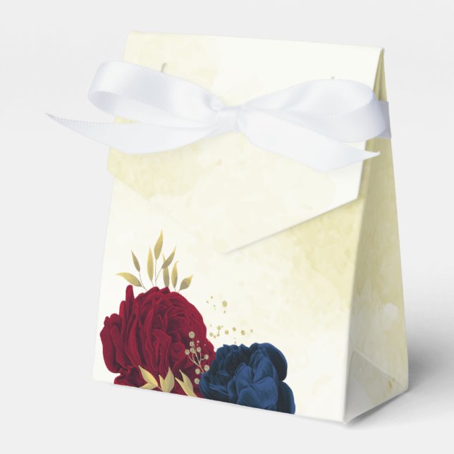 Ballotins bleu marine et rouge fleurs verdure mariage (Verso)