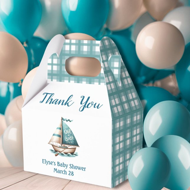 Ballotins Bleu Nautique "Oh, Baby" Baby shower boîte cadeau (Nautical "Oh,Baby" Baby Shower Thank You Gift Box)