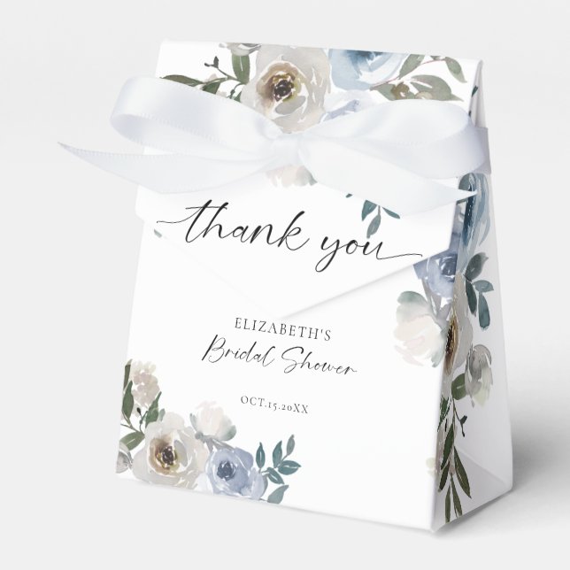 Ballotins Bleu Poussiéreux Mariage Floral Élégant Script (Verso)