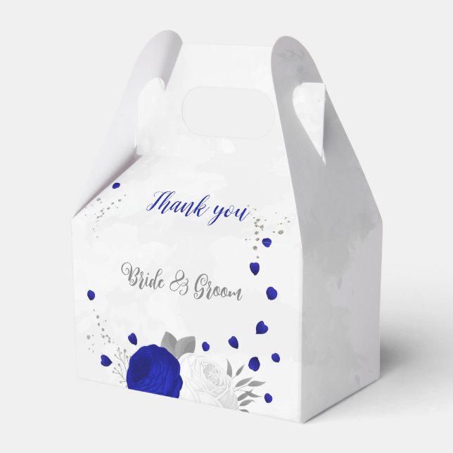 Ballotins bleu royal et fleurs blanches argent mariage botan (Verso)