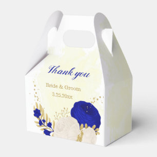 Ballotins bleu royal & fleurs blanches or botanique mariage