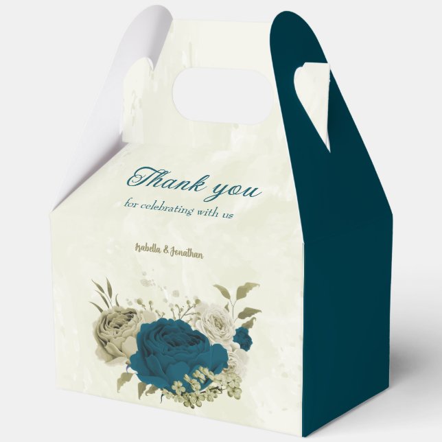Ballotins bleu sarcelle beige floral mariage  (Recto)