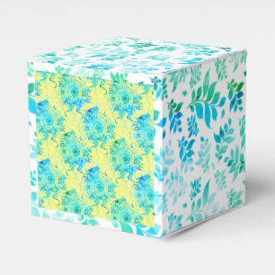 Ballotins Bleus turquoise avec jaune et blanc, floral
