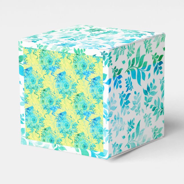 Ballotins Bleus turquoise avec jaune et blanc, floral (Verso)