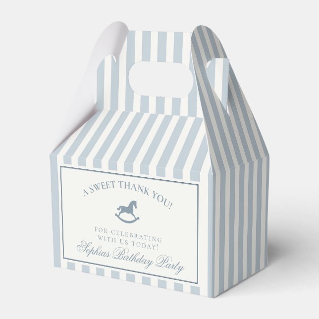 Ballotins Blue Coquette Bow Rocking Horse Birthday Favor Box (Verso)