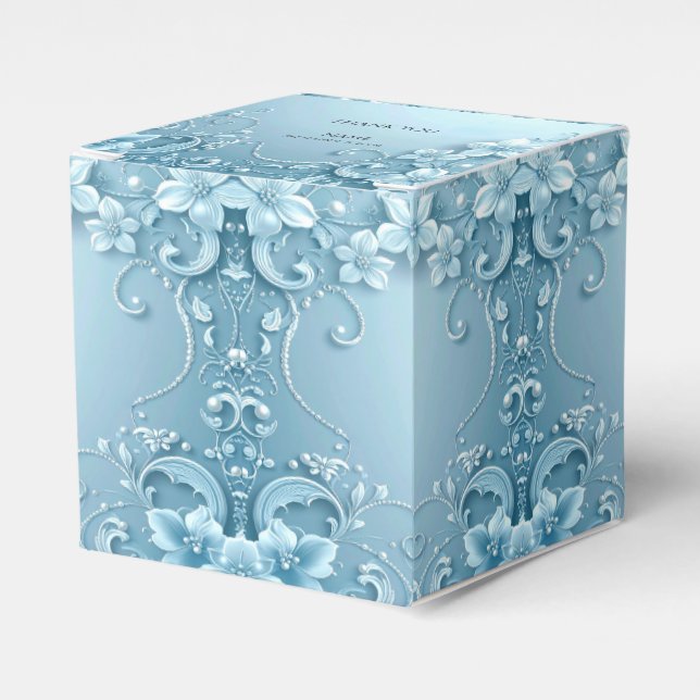 Ballotins Blue Decorative Floral Favor Box (Verso)