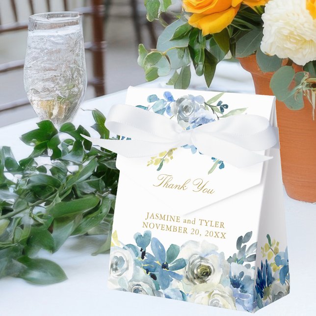 Ballotins Blue Floral Elegant Gold Script Mariage du soir (Créateur téléchargé)