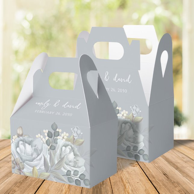 Ballotins Blue Floral Mariage Personnalisé Faveurs (Light blue and grey favor box)