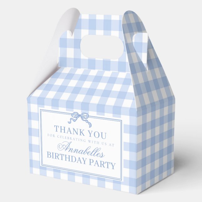 Ballotins Blue Gingham Coquette Bow Birthday Gable Favor (Recto)