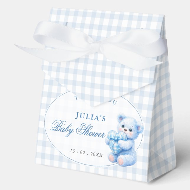Ballotins Blue Gingham Teddy Bear Neutral Baby Shower (Recto)
