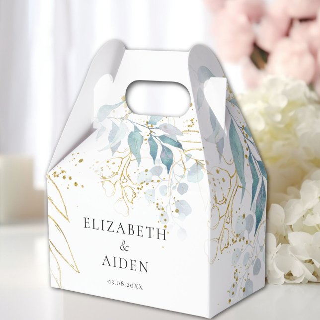 Ballotins Blue Gold ( Imitat ) Collection de Mariages blancs (Blue Gold( Imitate ) White Wedding Collection Favor Boxes with your name and date.)