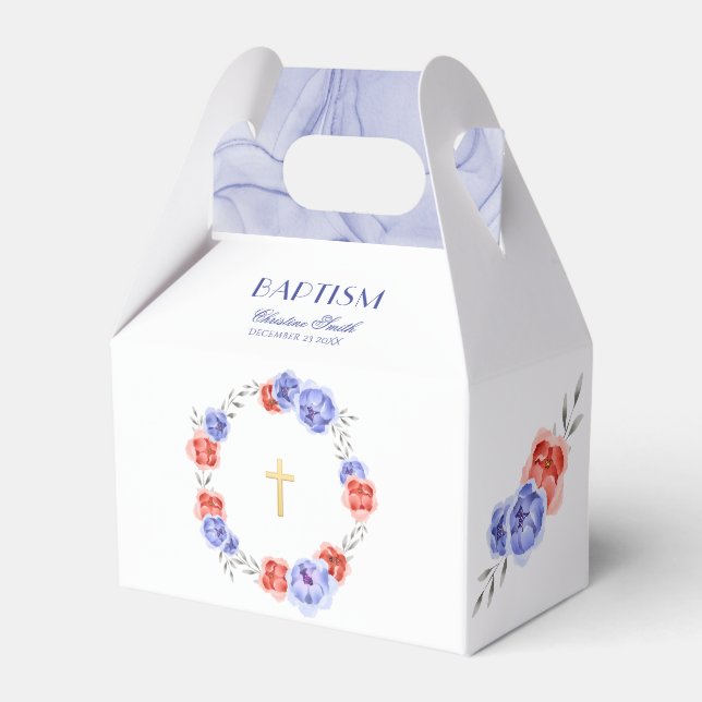 Ballotins Blue Red Floral Wreath Garçon fille Baptême (Verso)