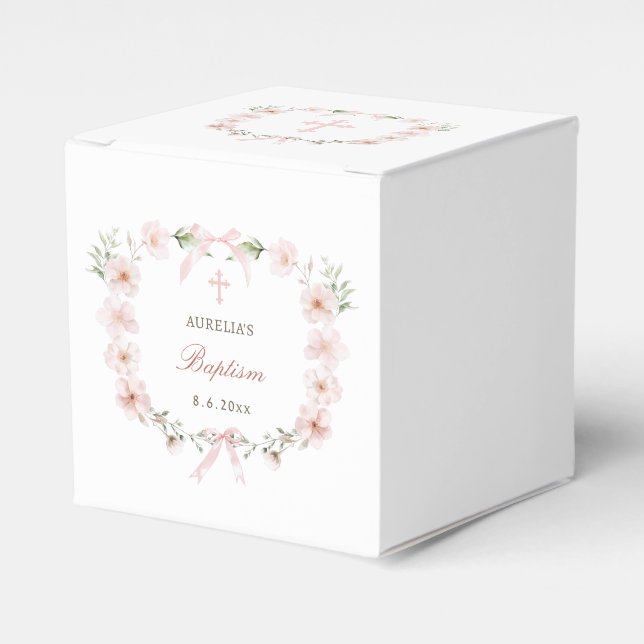 Ballotins Blush Pink Floral Frame Baptism Cube (Verso)