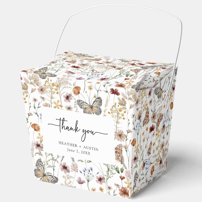 Ballotins Boho blanc boîte de préférence de mariage (White Floral Boho Wedding Favor Box with Butterflies by Painted Paperie
)