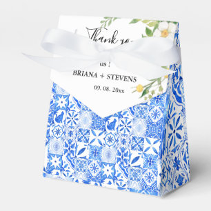 Ballotins Boho Bleu carreaux et citron Arch mariage Merci