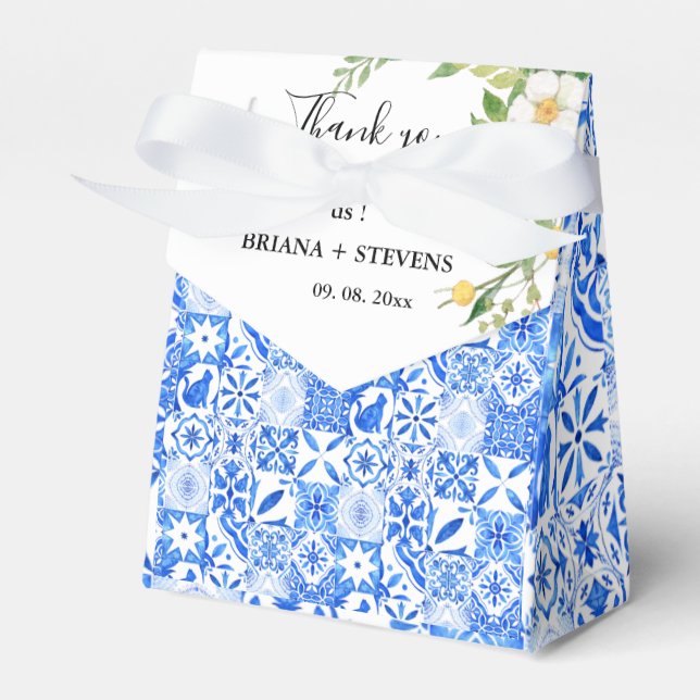 Ballotins Boho Bleu carreaux et citron Arch mariage Merci (Verso)