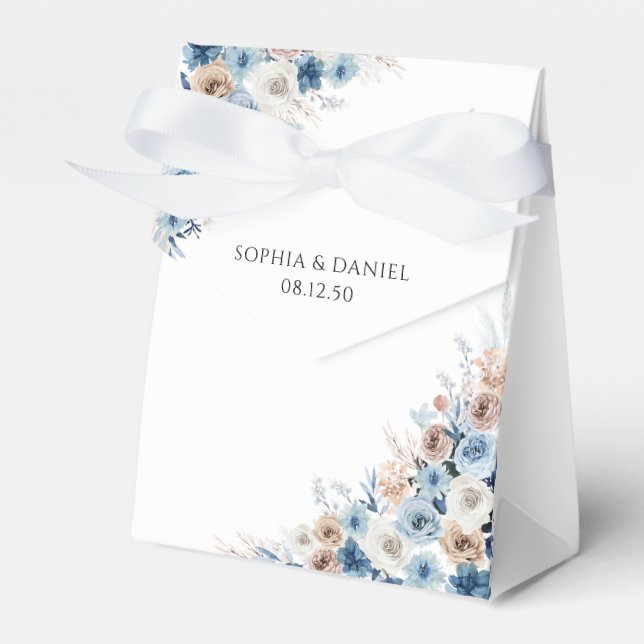 Ballotins Boho bleu Floral Mariage Favor Box (Verso)