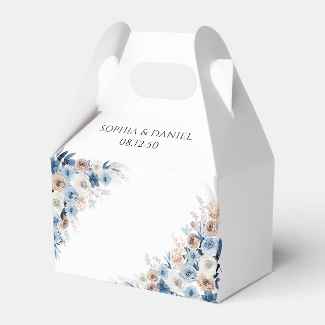 Ballotins Boho bleu Floral Mariage Favor Box (Verso)