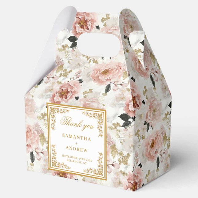 Ballotins Boho blush ivoire or floral boîte de mariage (Boho blush ivory gold floral wedding favor box)